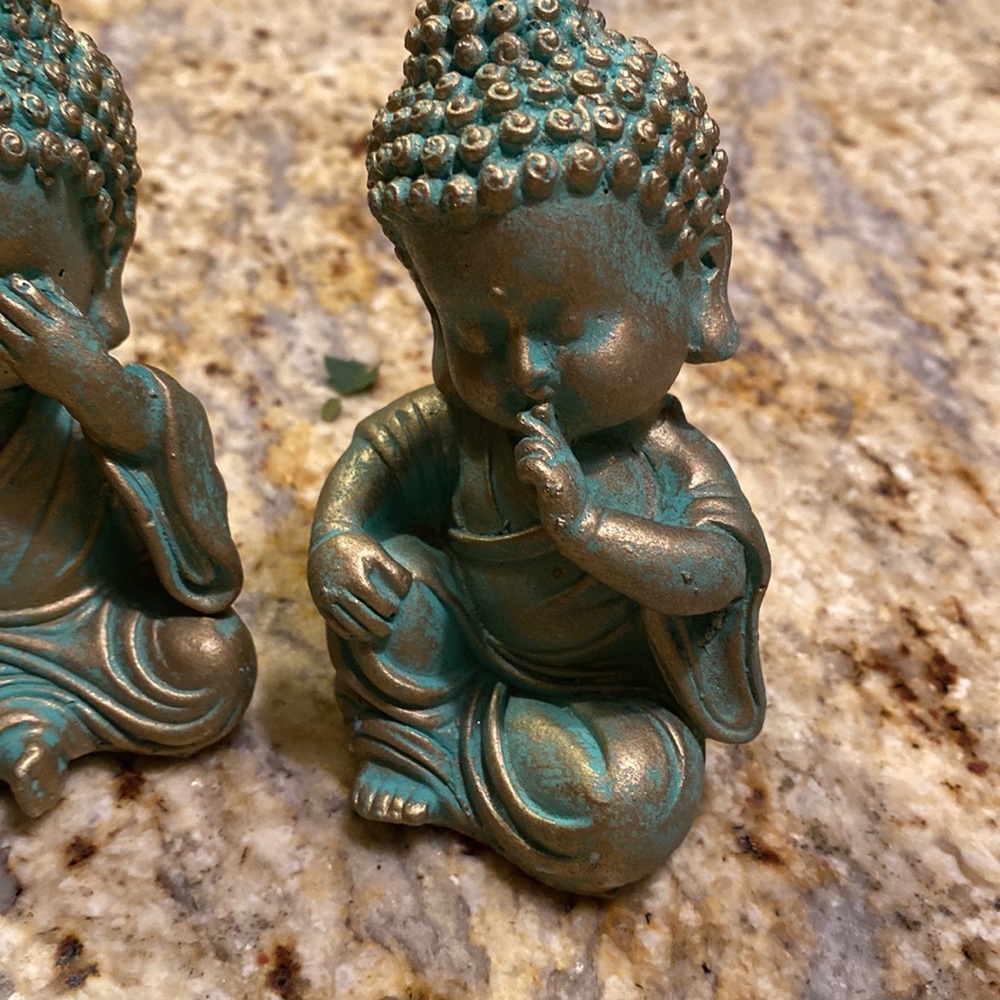 Set of 3 ceramic patina Buddha figurines hear see speak no - Picture 5 of 6